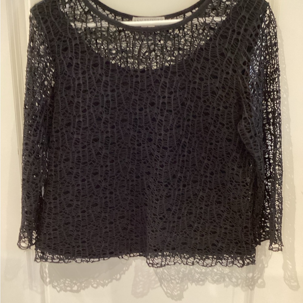 Trinity Cropped Embellished Blouse in Black and Tan